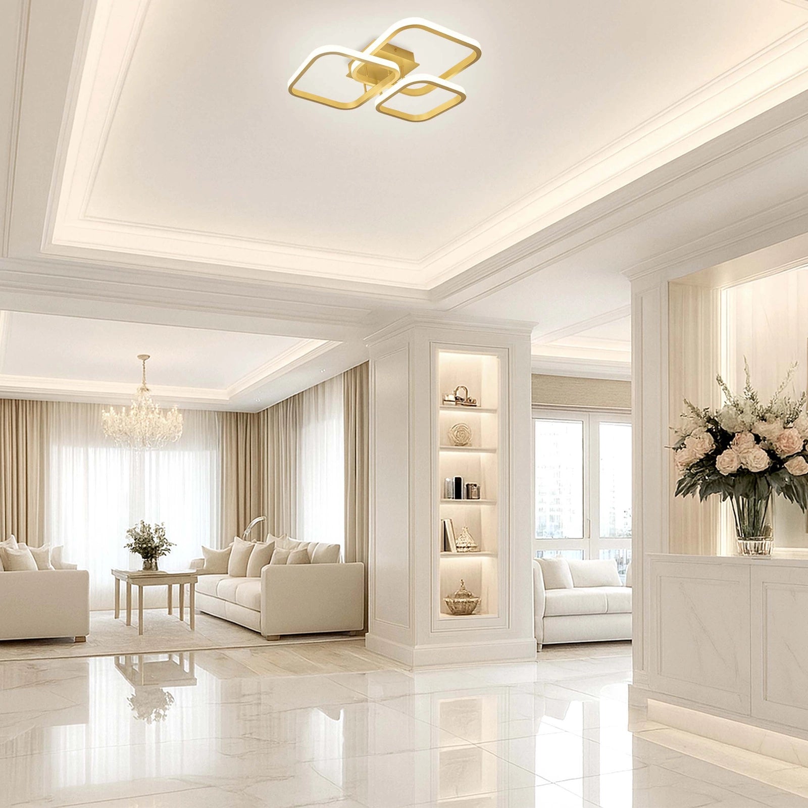 Lampa Sufitowa LED Wisząca nowoczesna żyrandol plafon 30W biała neutralna GOLD