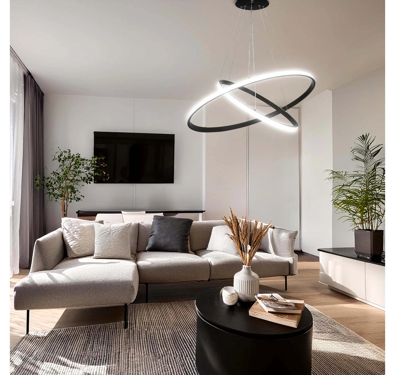 Lampa Sufitowa Wisząca LED 49W - Dwa Okręgi – Światło w Ruchu