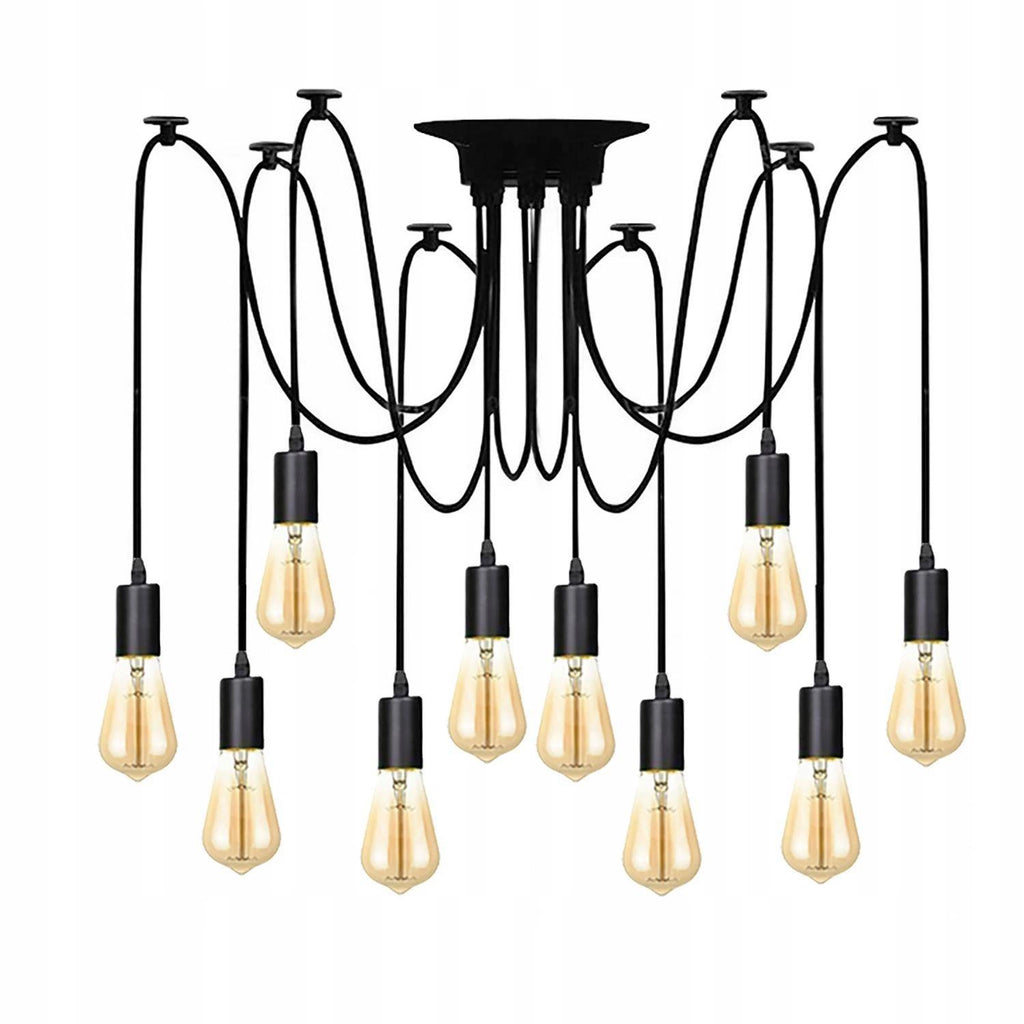 Lampa wisząca sufitowa 10xE27 czarna – nowoczesny loft / industrial