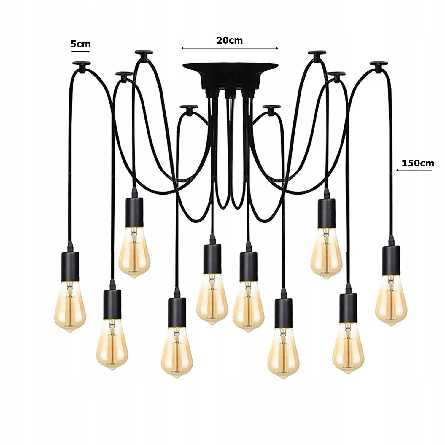 Lampa wisząca sufitowa 10xE27 czarna – nowoczesny loft / industrial