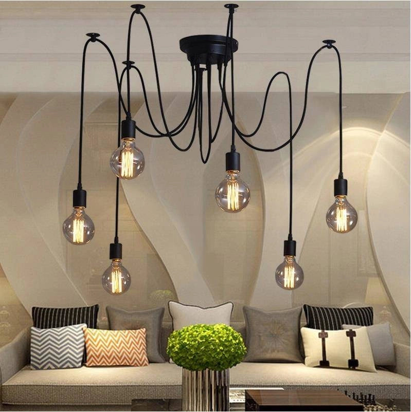 Lampa wisząca sufitowa 10xE27 czarna – nowoczesny loft / industrial