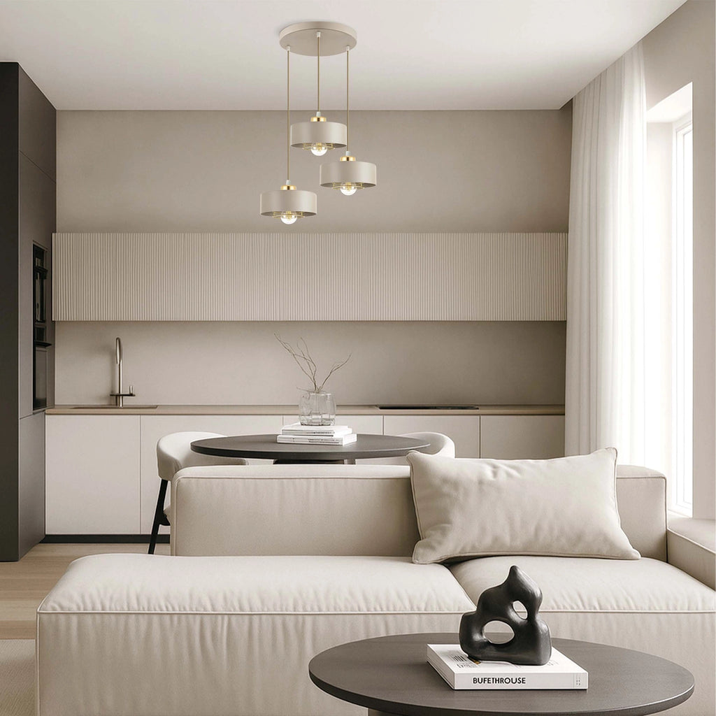 Lampa Wisząca Żyrandol Beżowa Światło jak dotyk tkaniny