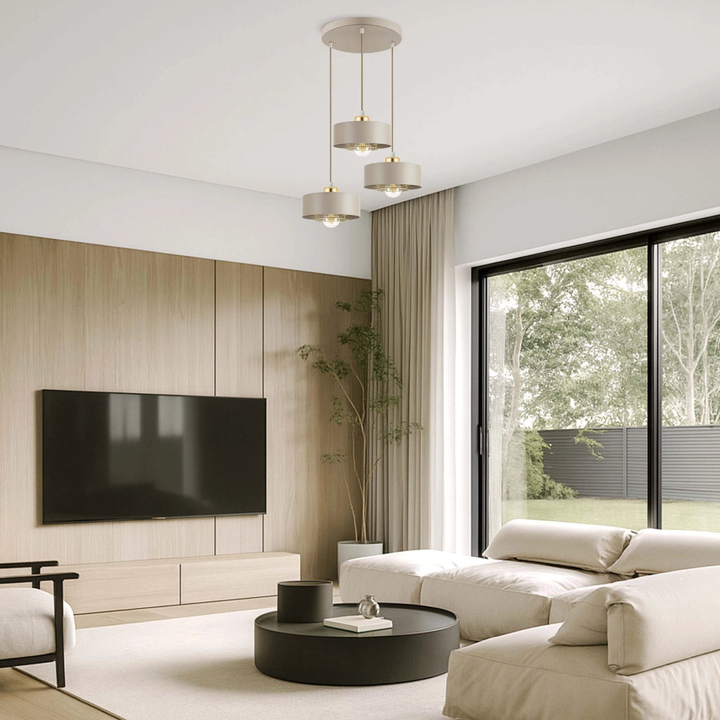 Lampa Wisząca Żyrandol Beżowa Światło jak dotyk tkaniny